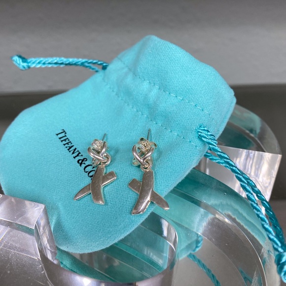 Tiffany & Co. RARE Paloma Picasso Silver Kiss X Graffiti Dangle Earrings - Picture 2 of 13